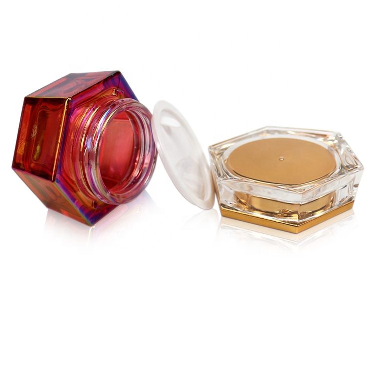 50g electroplated red glass face cream hexagonal jar with clear cap