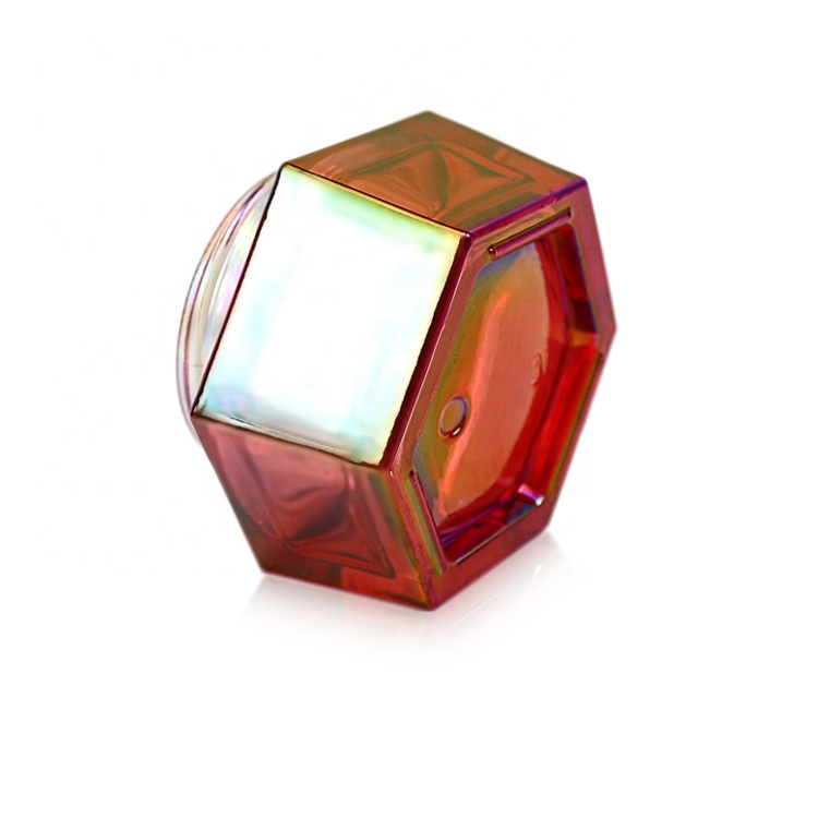 50g electroplated red glass face cream hexagonal jar with clear cap