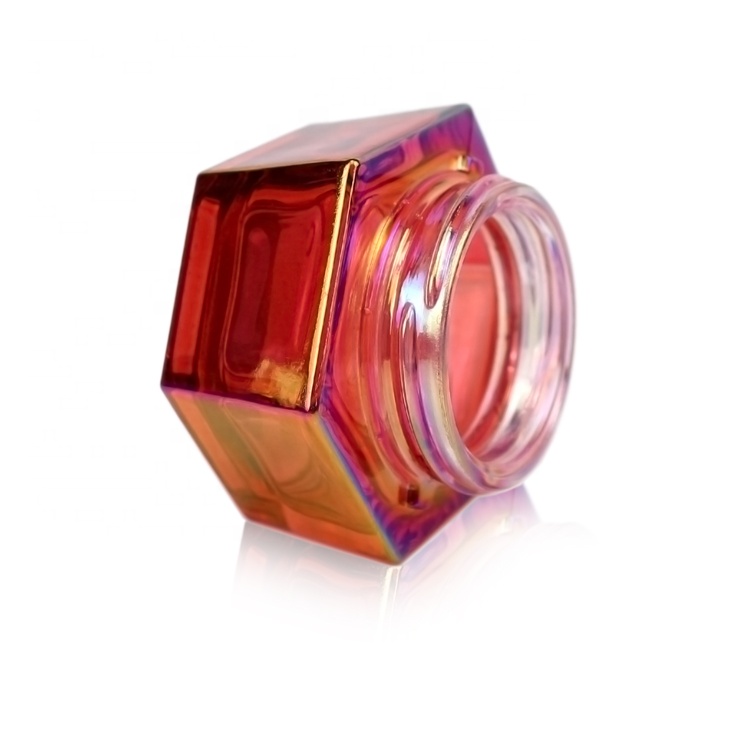 50g electroplated red glass face cream hexagonal jar with clear cap