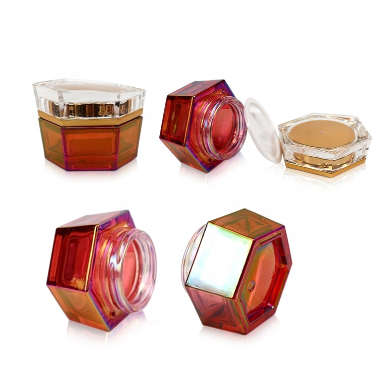 50g electroplated red glass face cream hexagonal jar with clear cap