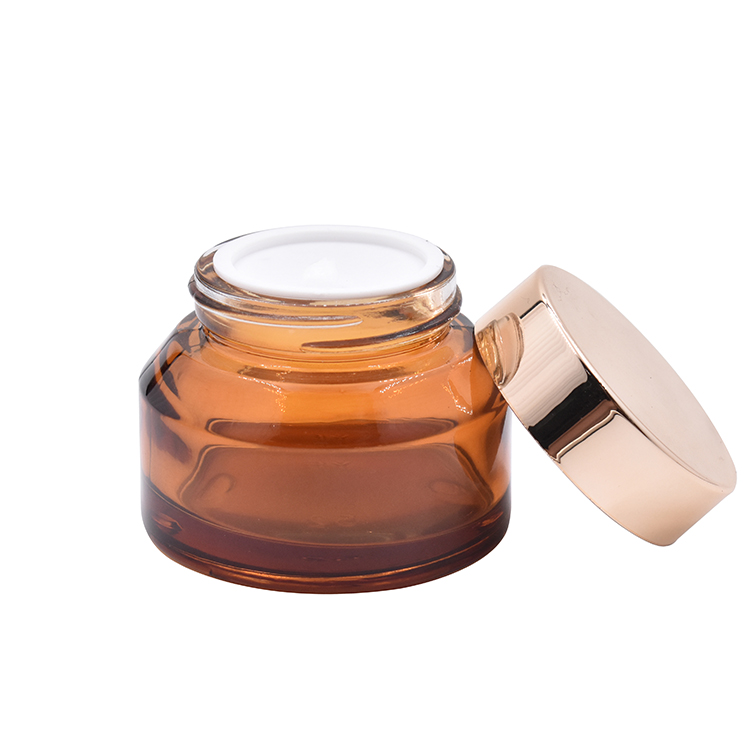 50g empty amber glass jar alu lid PP gasket cream jar