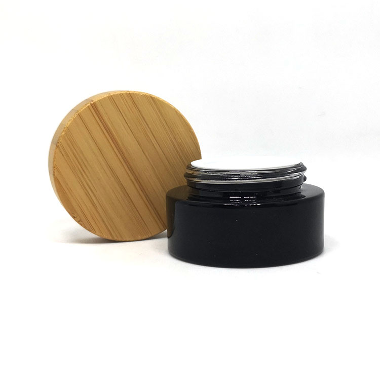 50g empty black pot en verre cosmtique avec couvercle bambou