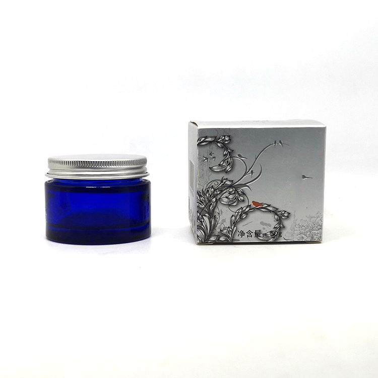 50g empty elegant cosmetic skin care packaging blue glass serum jar with gold caps