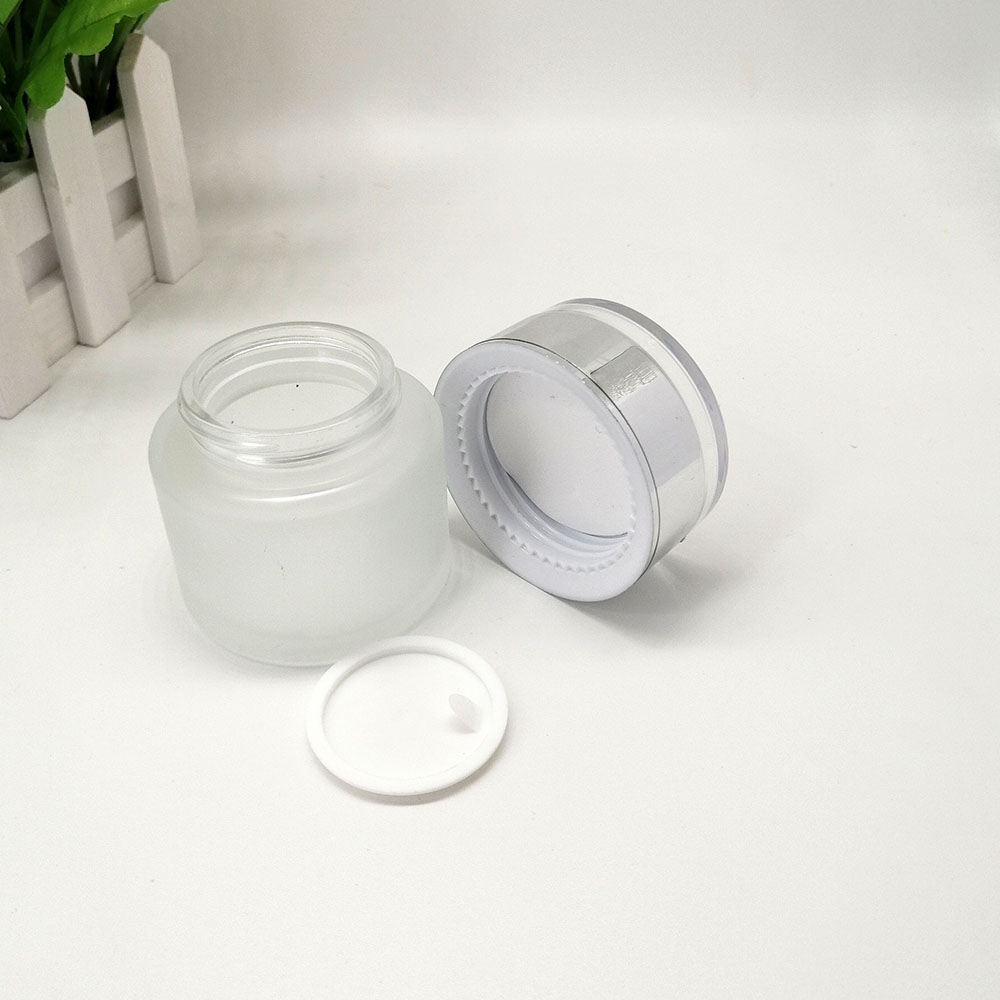 50g empty skin care packaging container matte glass cream jars with silver plastic acrylic lid cosmetic packaging