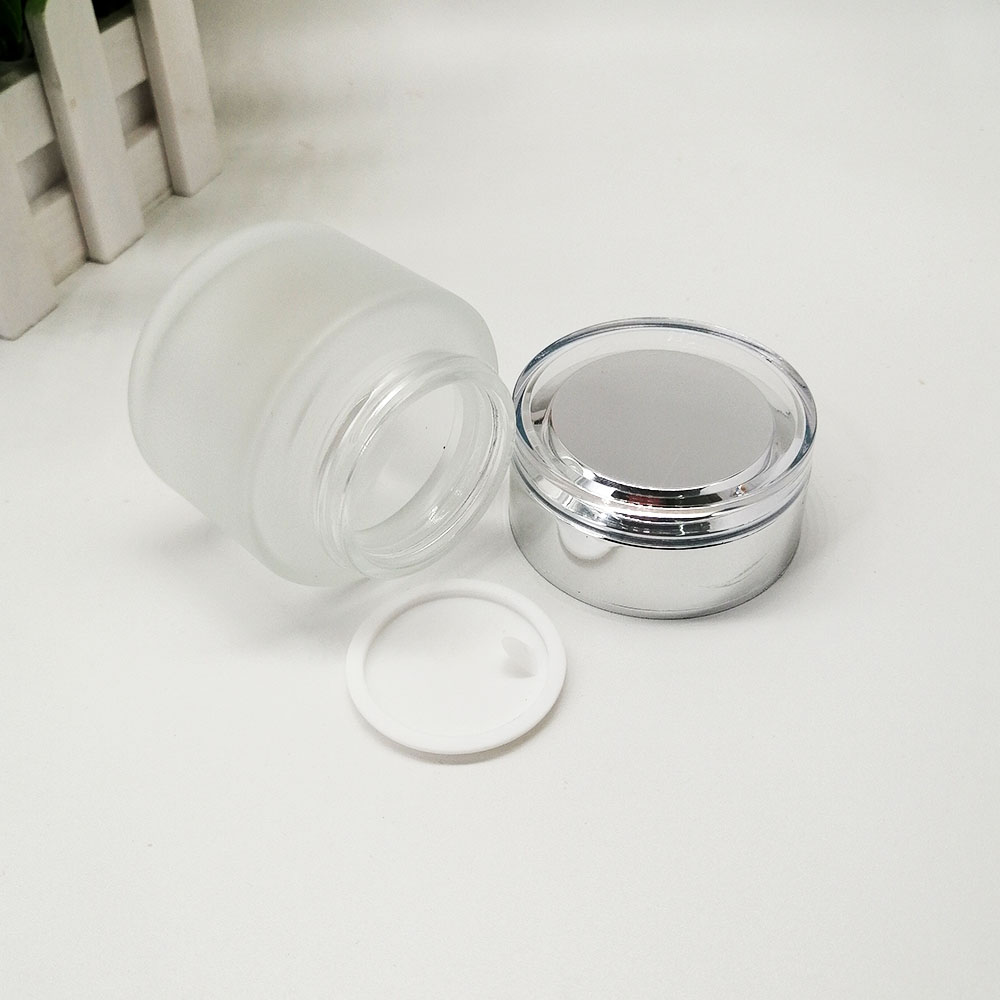 50g empty skin care packaging container matte glass cream jars with silver plastic acrylic lid cosmetic packaging