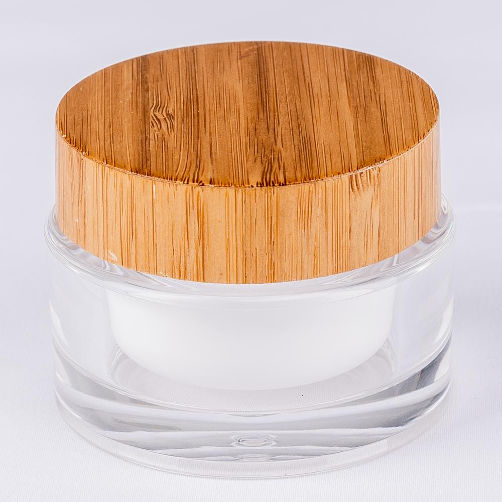 50g face cream container bamboo lid clear cream jar with plastic base