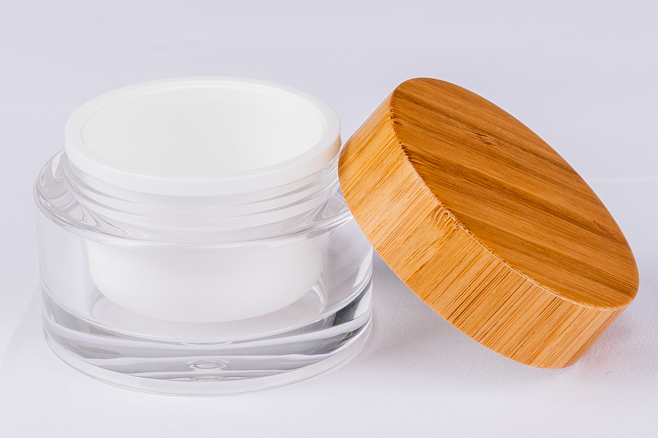 50g face cream container bamboo lid clear cream jar with plastic base