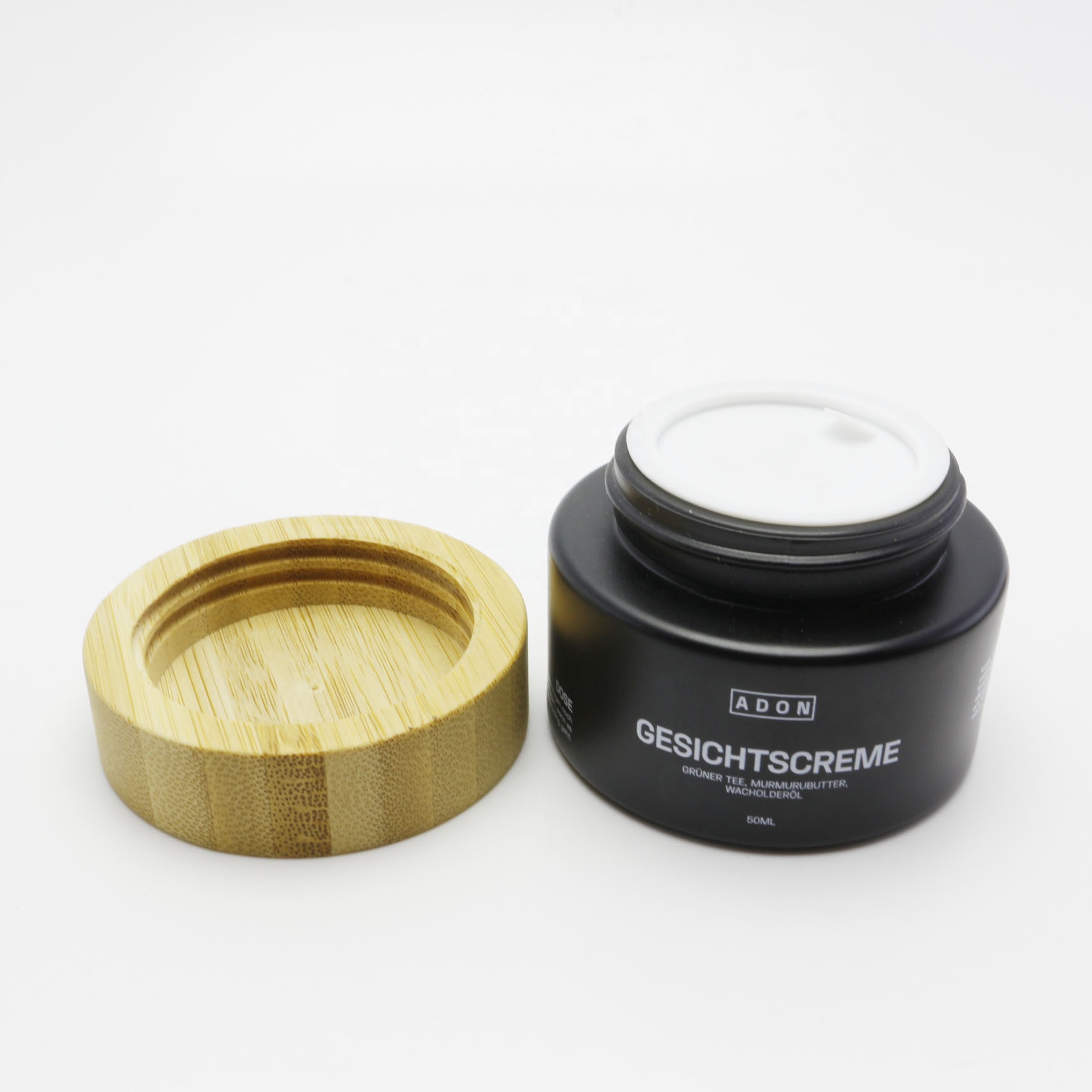 50g frosted black glass jars with bamboo lids which Environmental protection not with the plastic inner part GJ-211K