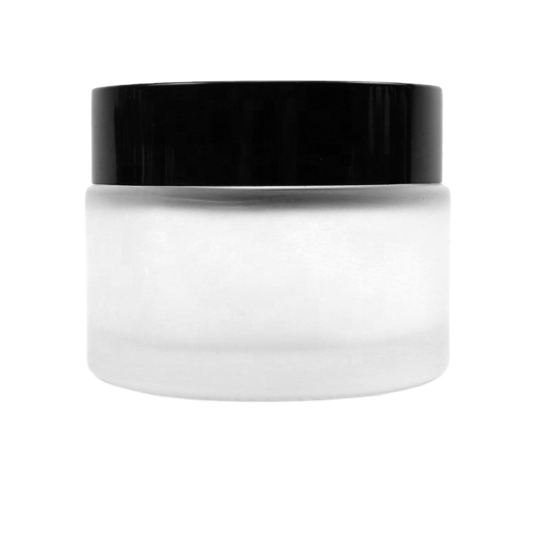 50g frosted glass body cream jar with black screw cap