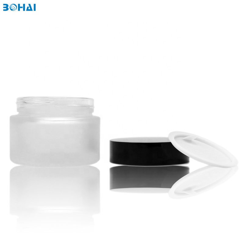 50g frosted glass body cream jar with black screw cap