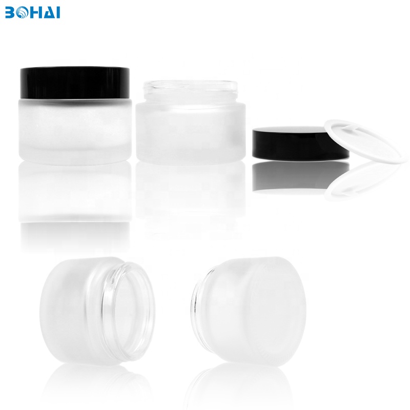 50g frosted glass body cream jar with black screw cap