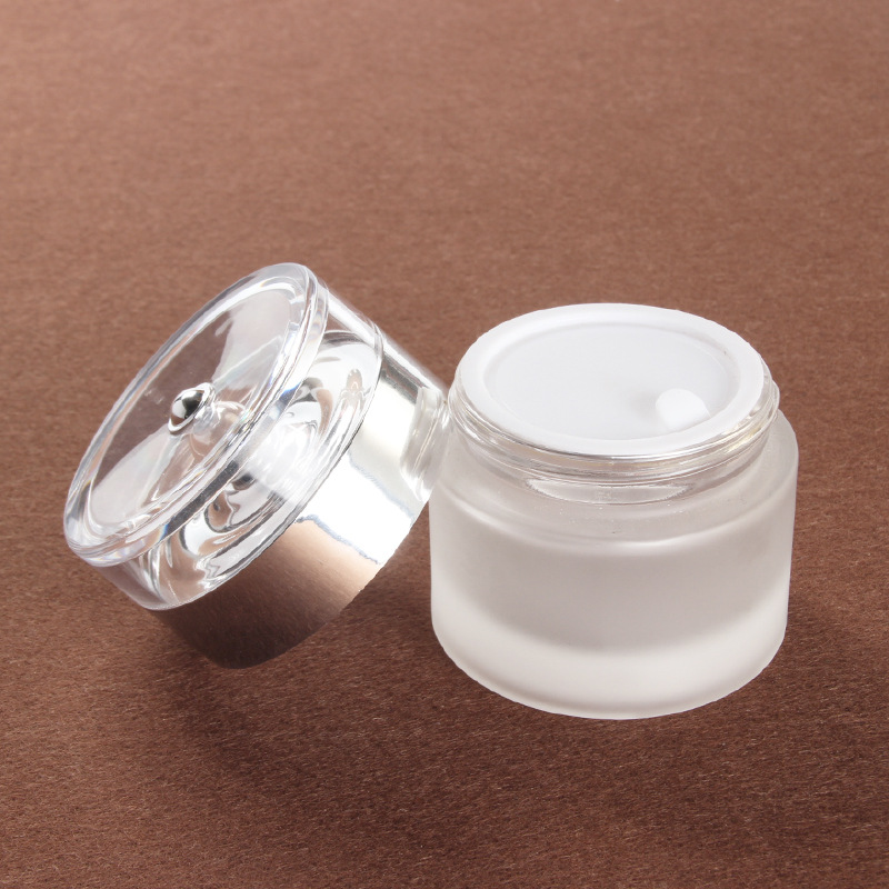 50g frosted glass cream jar cosmetic packaging mask container with silver plastic acrylic lid