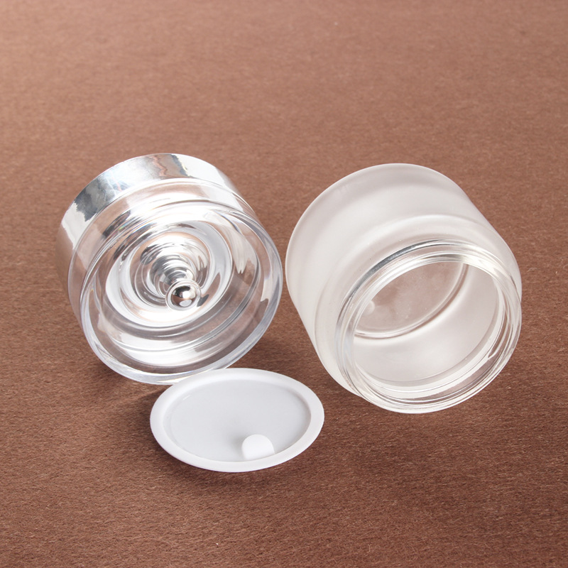 50g frosted glass cream jar cosmetic packaging mask container with silver plastic acrylic lid