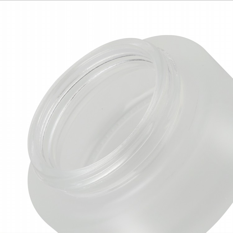 50g frosted glass cream jar with white plastic gasket and black lid