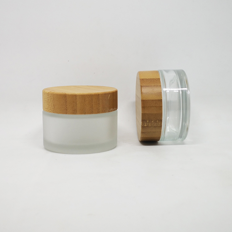 50g frosted glass jar cbd bud flower storage container with bamboo lid
