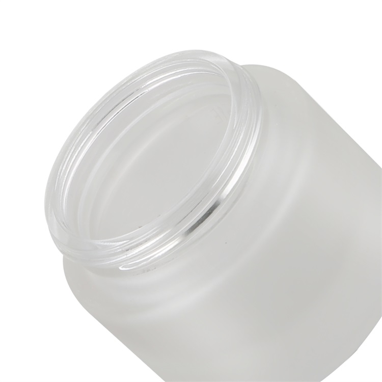 50g frosted glass jar wooden cap water transfer printing frosted glass jar with bamboo lid