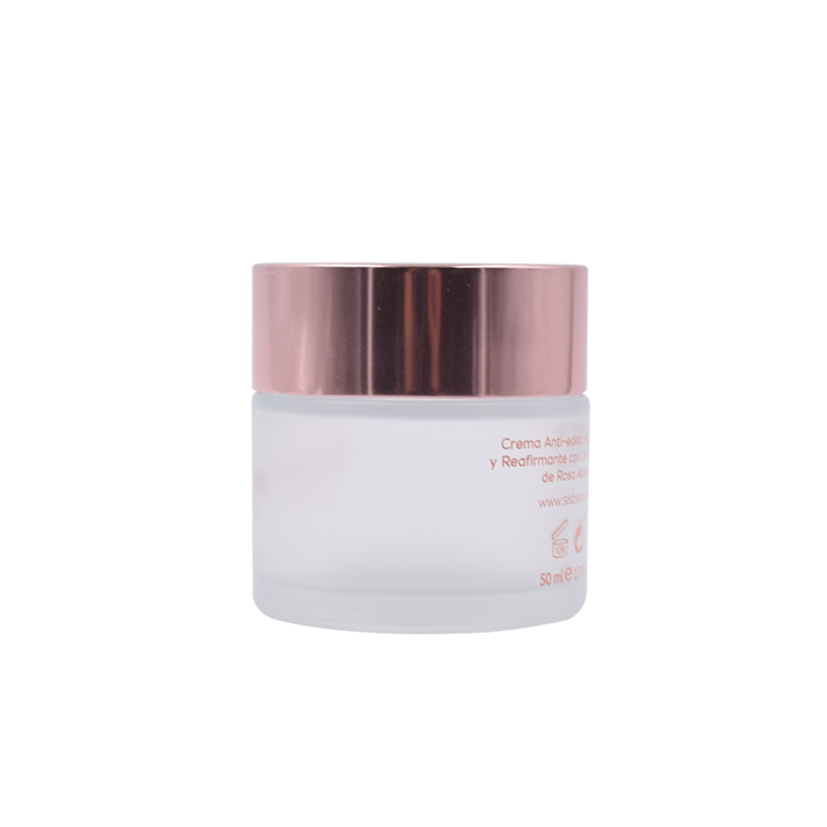 50g frosted straight glass jar with rose gold lid