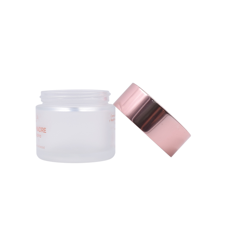 50g frosted straight glass jar with rose gold lid
