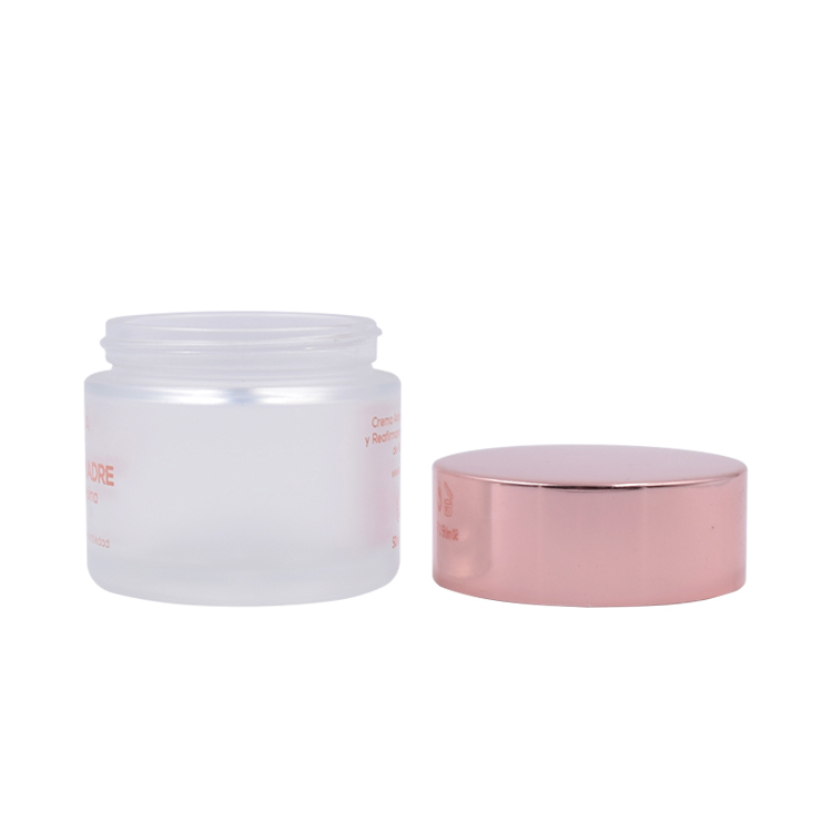 50g frosted straight glass jar with rose gold lid