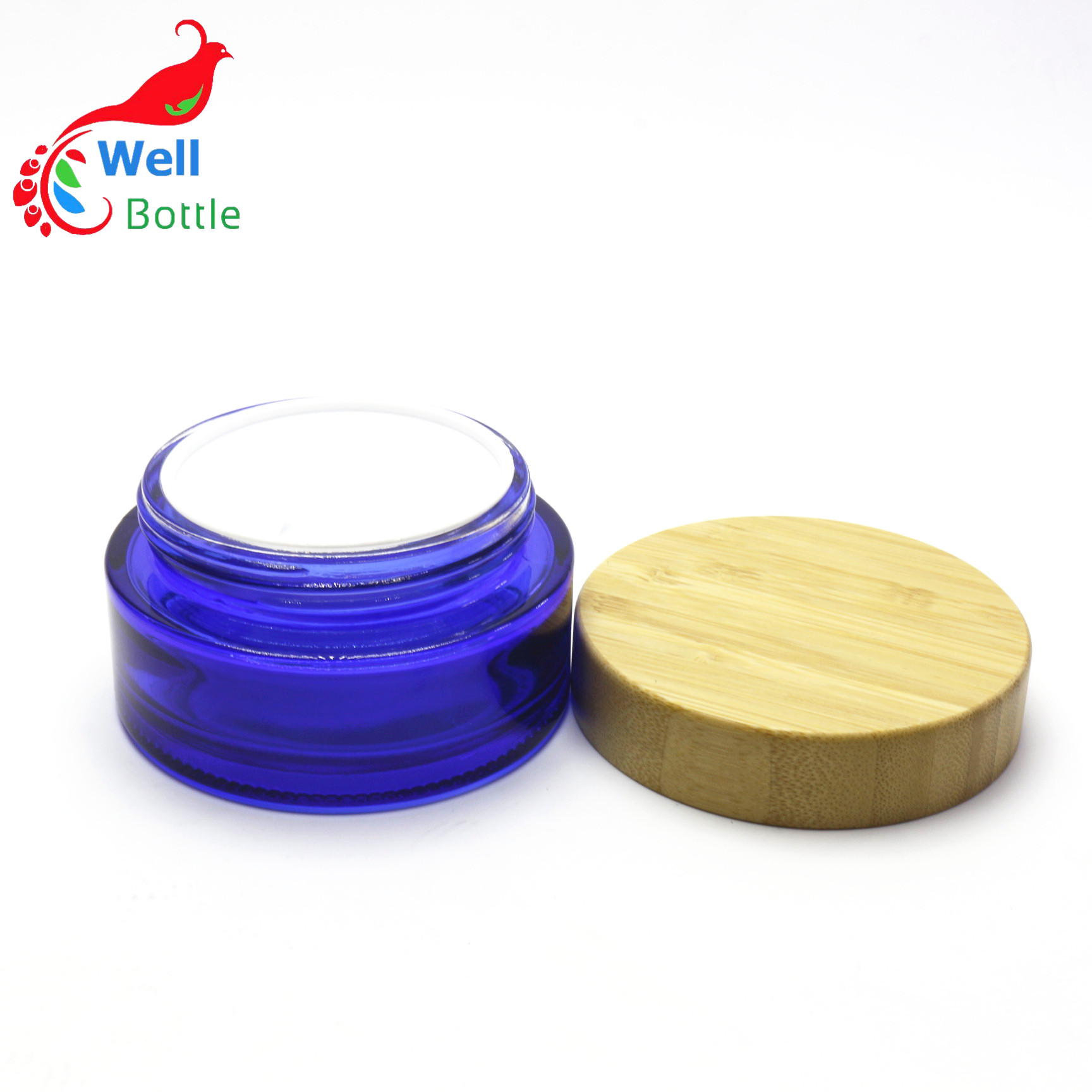 50g glass cosmetic glass jar with Wood lid BJ-155R