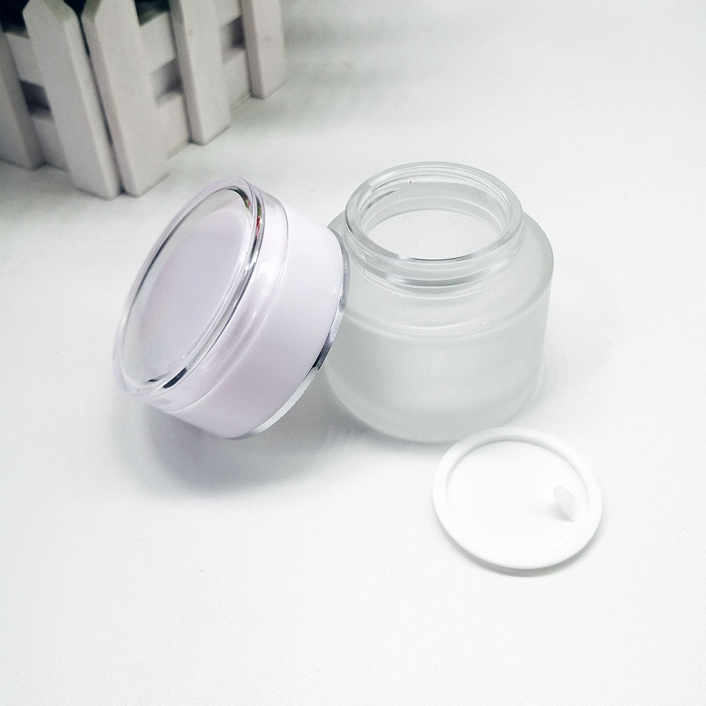50g glass cosmetic jar matte frosted empty jars with acrylic plastic white lid lid skin care cream packaging container