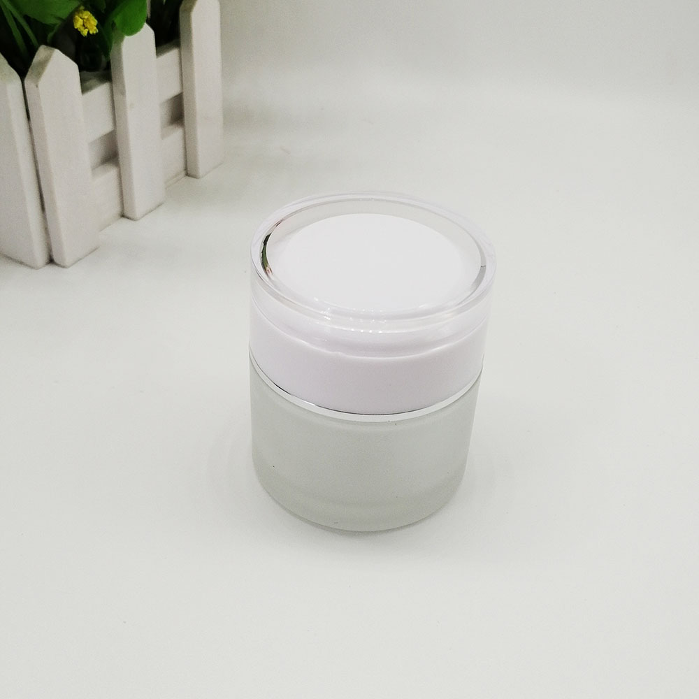 50g glass cosmetic jar matte frosted empty jars with acrylic plastic white lid lid skin care cream packaging container