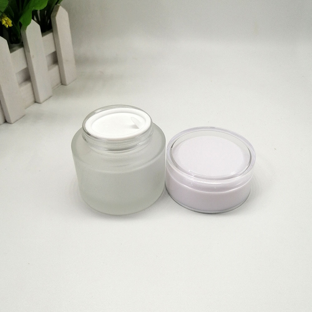 50g glass cosmetic jar matte frosted empty jars with acrylic plastic white lid lid skin care cream packaging container