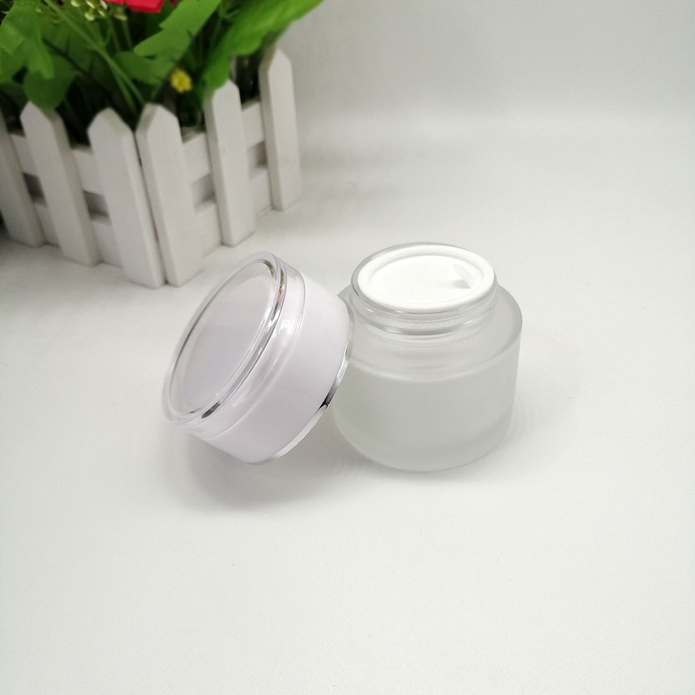 50g glass cosmetic jar matte frosted empty jars with acrylic plastic white lid lid skin care cream packaging container