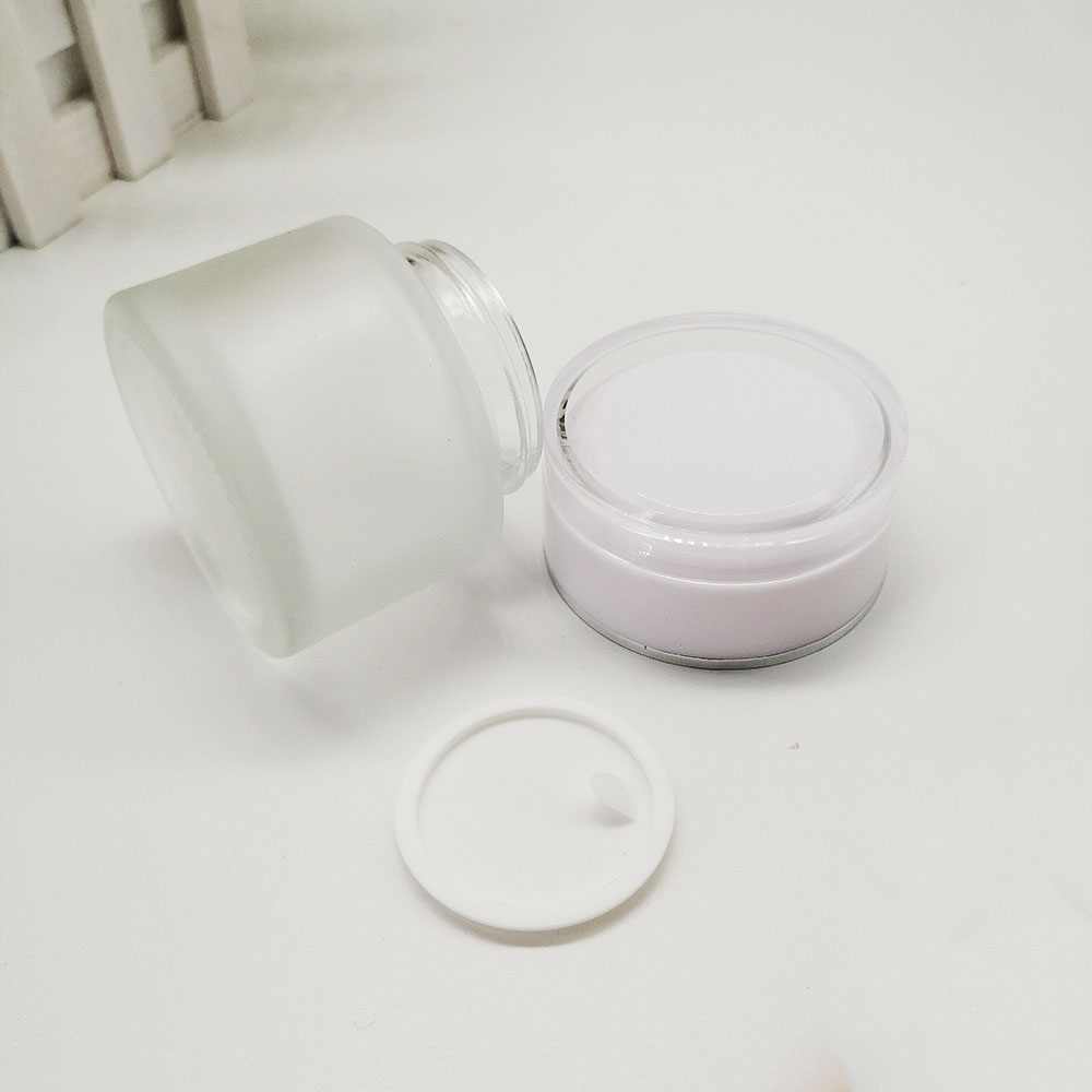 50g glass cosmetic jar matte frosted empty jars with acrylic plastic white lid lid skin care cream packaging container