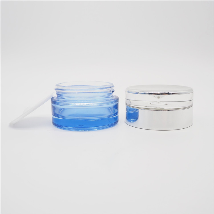 50g glass high grade traveling blue colored luxury cosmetic round cream and lotion jar