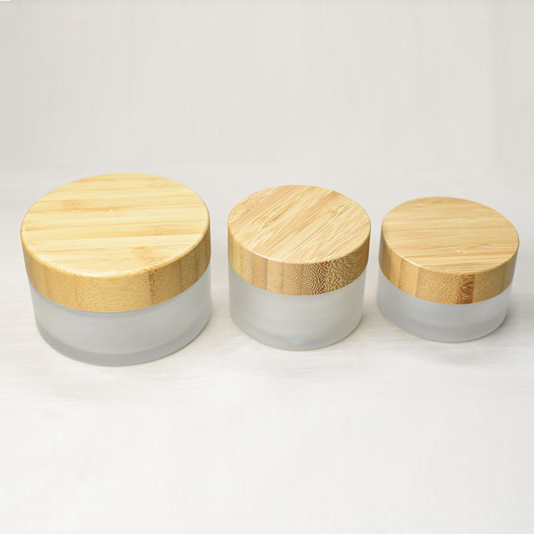 50g glass matte cream empty jar cosmetic skin care mask eye cream packaging container with bamboo cover lid custom label
