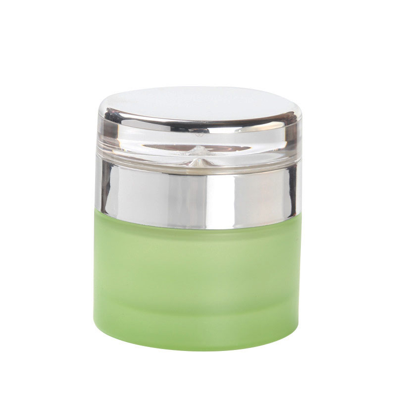 50g green frosted glass cream bottle cosmetic packaging container with silver lid