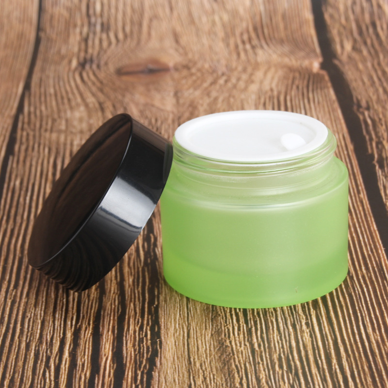 50g green frosted glass cream jar with black plastic lid all kinds of skin care cream concealer packaging containerontainer
