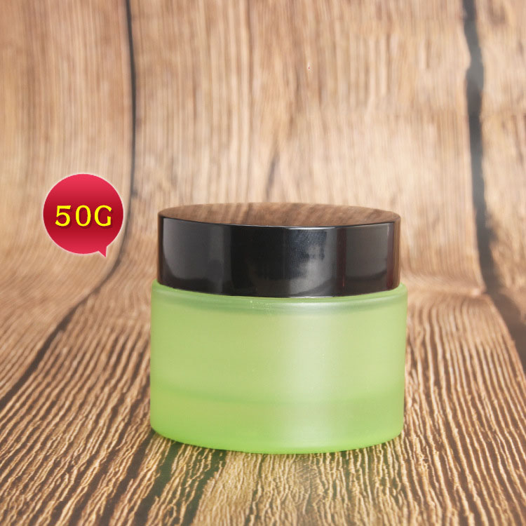 50g green frosted glass cream jar with black plastic lid all kinds of skin care cream concealer packaging containerontainer