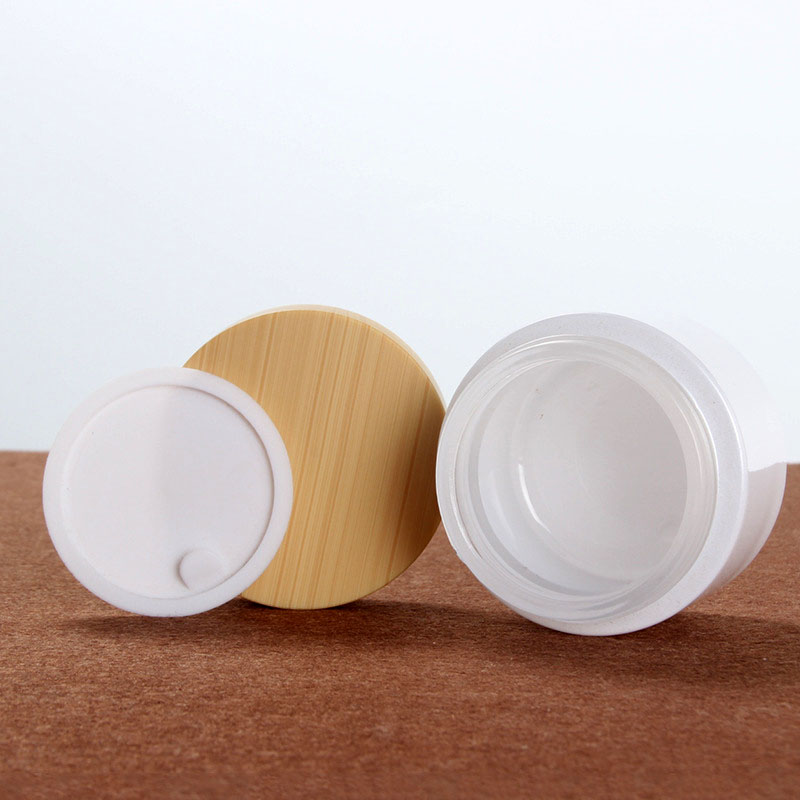 50g high-grade pearl white glass cream jar cosmetic mask eye cream packaging container with plastic wood grain lid