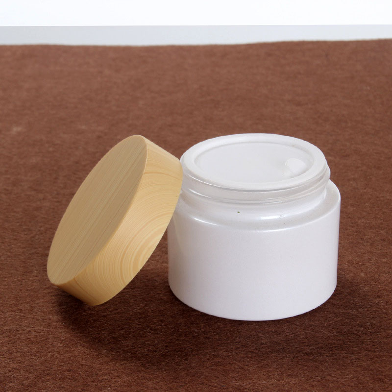 50g high-grade pearl white glass cream jar cosmetic mask eye cream packaging container with plastic wood grain lid
