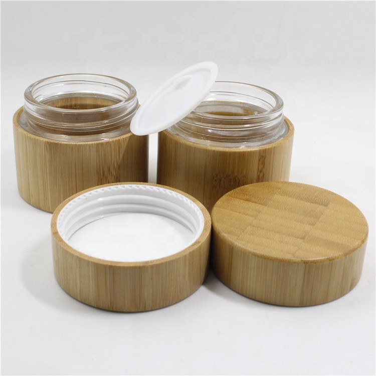 50g hot sale cosmetic cream container glass inner bamboo jar