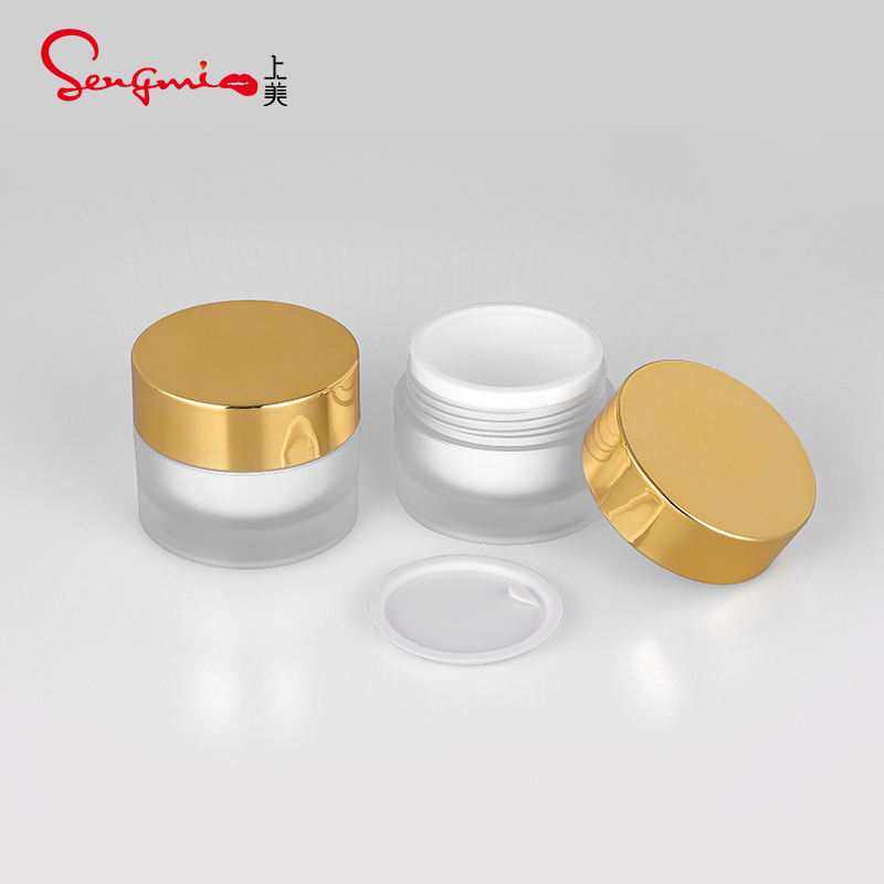50g in stock ready to ship gold cap plastic cosmetic container empty cream jar for skin care packaging