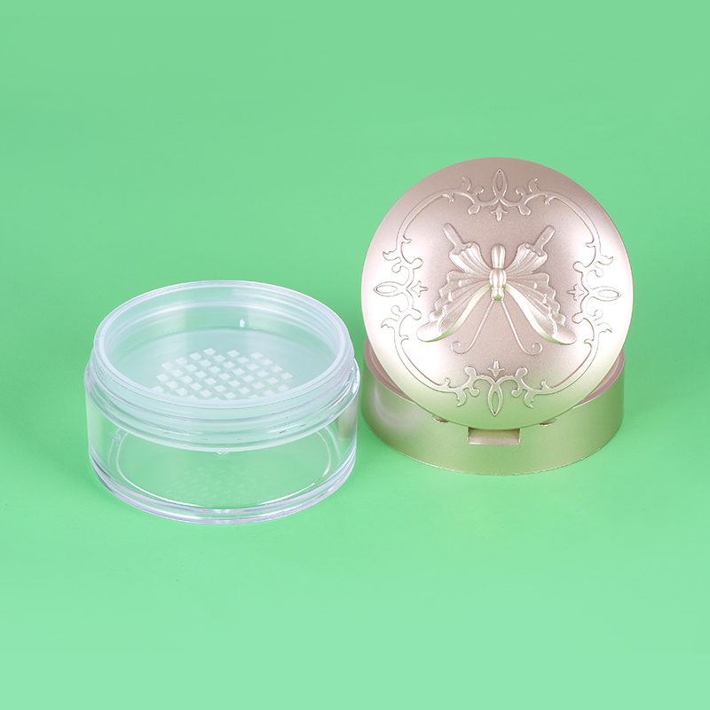 50g large butterfly clear loose powder case box with gold lid with snifter loose powder cream container pot with mirror