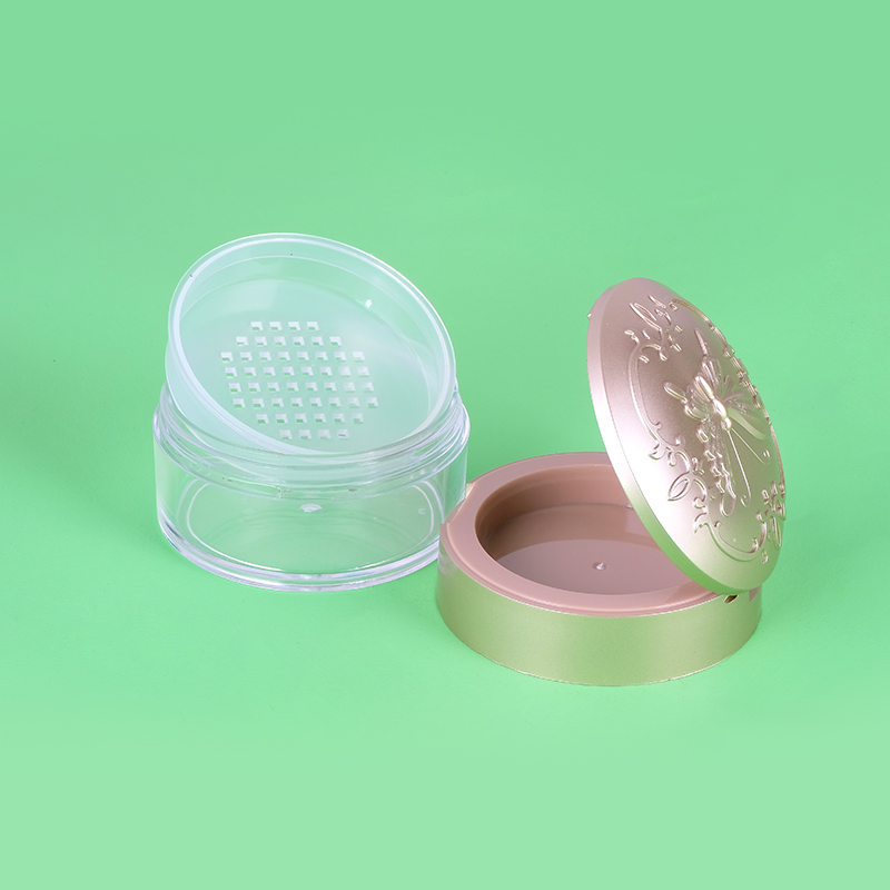 50g large butterfly clear loose powder case box with gold lid with snifter loose powder cream container pot with mirror