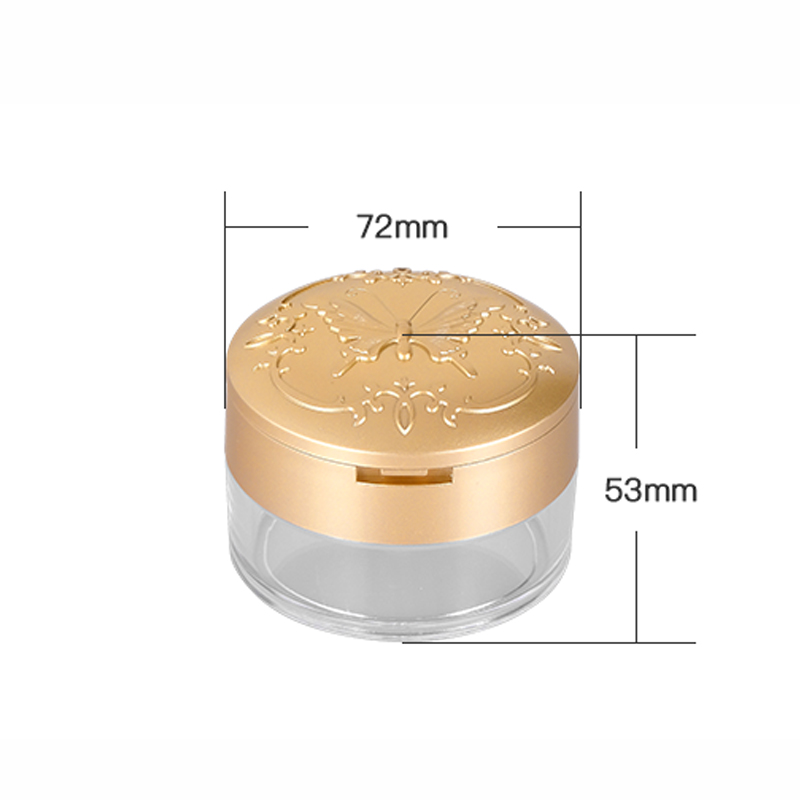 50g large butterfly clear loose powder case box with gold lid with snifter loose powder cream container pot with mirror