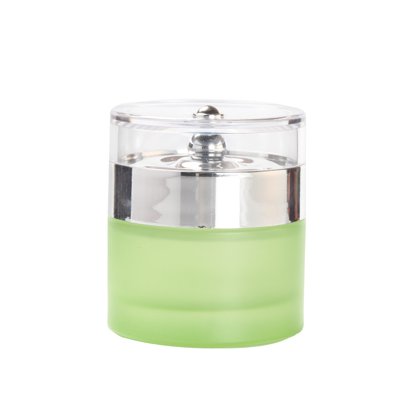 50g new frosted glass cream jar cosmetic green jars with plastic silver lid
