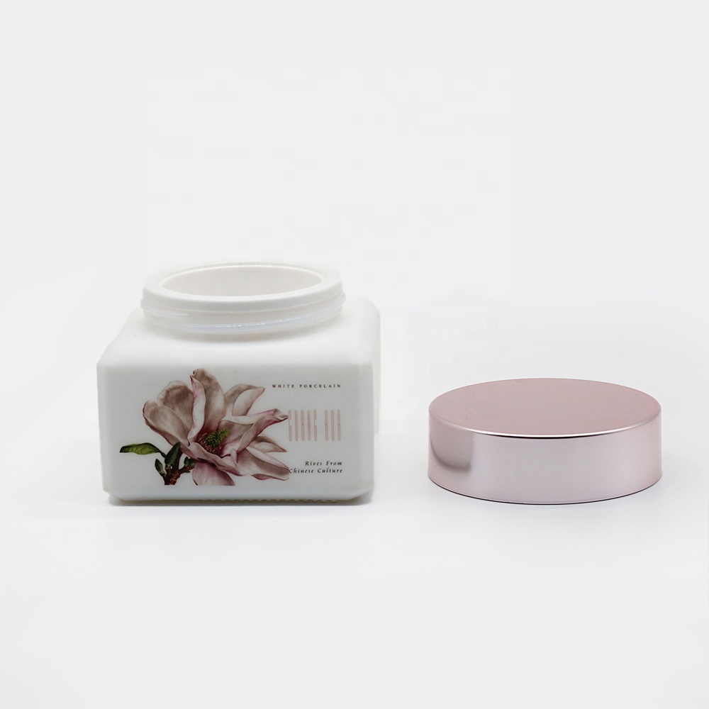 50g square opal glass cream jar with lid for skin care packaging from China