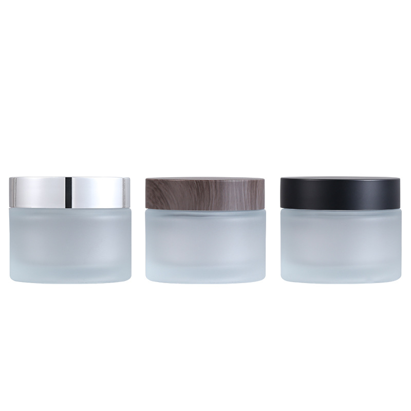 50g thick round cosmetic glass jar with black silver lid