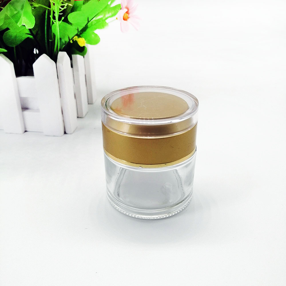 50g transparent glass cream jar cosmetic empty bottle packaging skin cream mask container with acrylic plastic yellow lid