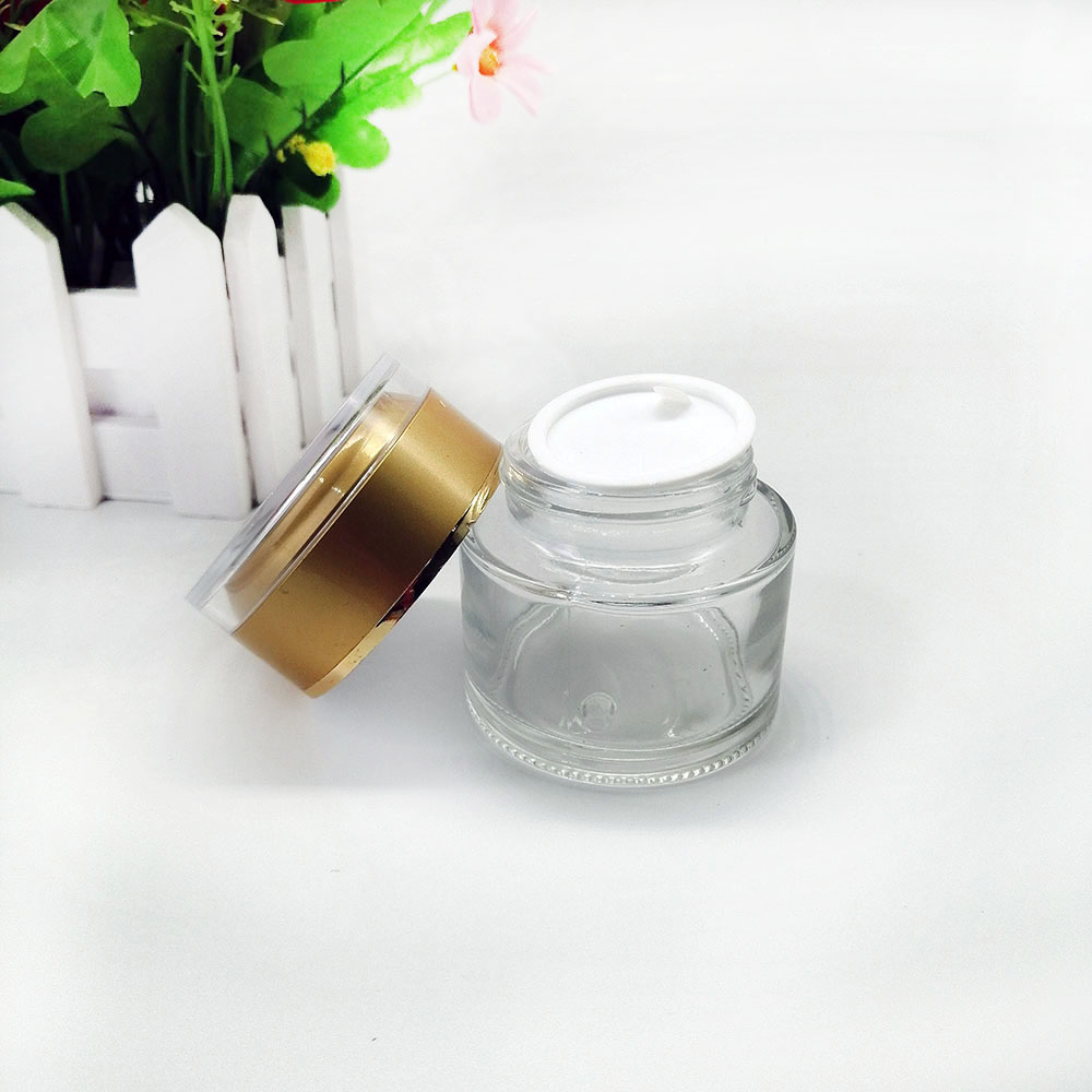 50g transparent glass cream jar cosmetic empty bottle packaging skin cream mask container with acrylic plastic yellow lid