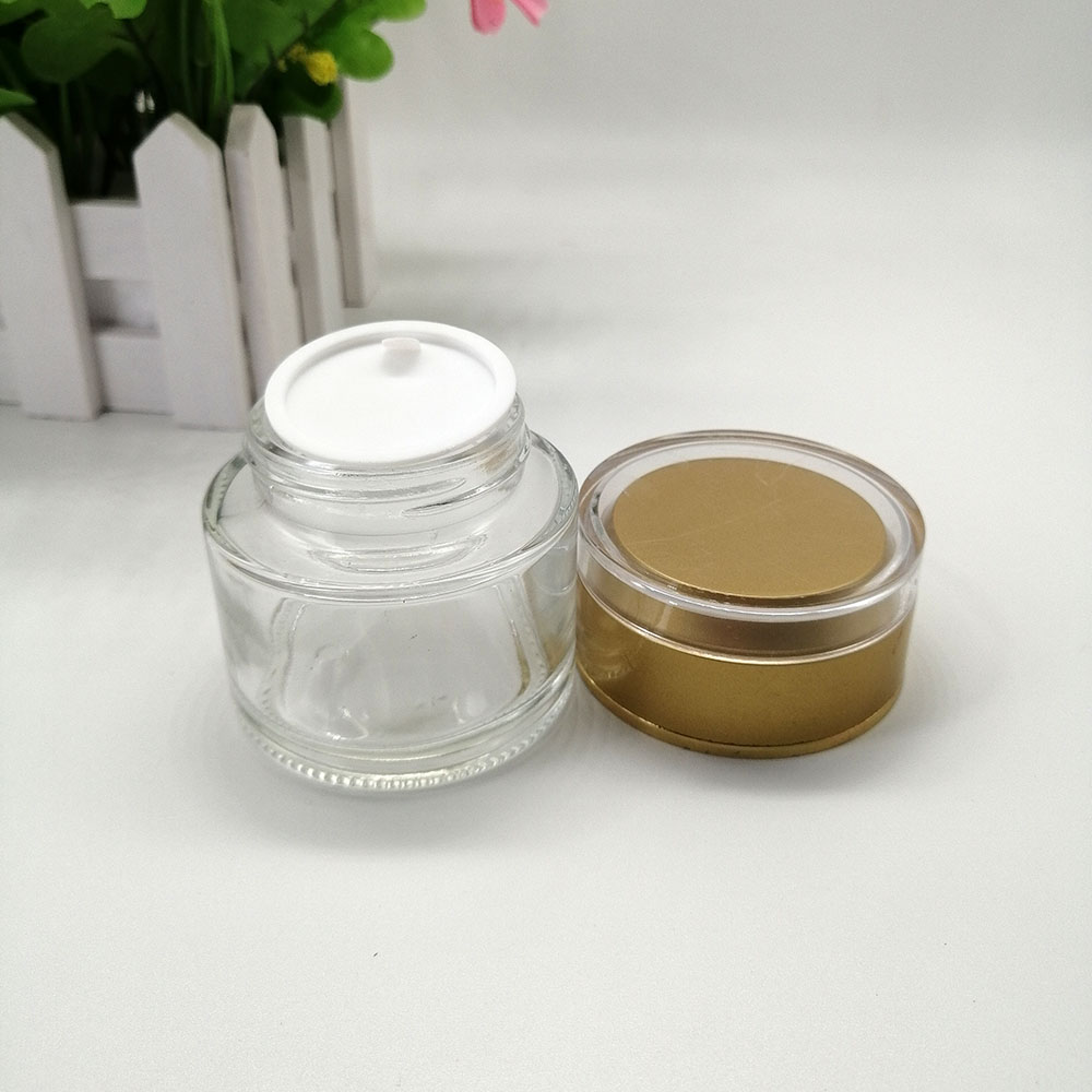 50g transparent glass cream jar cosmetic empty bottle packaging skin cream mask container with acrylic plastic yellow lid