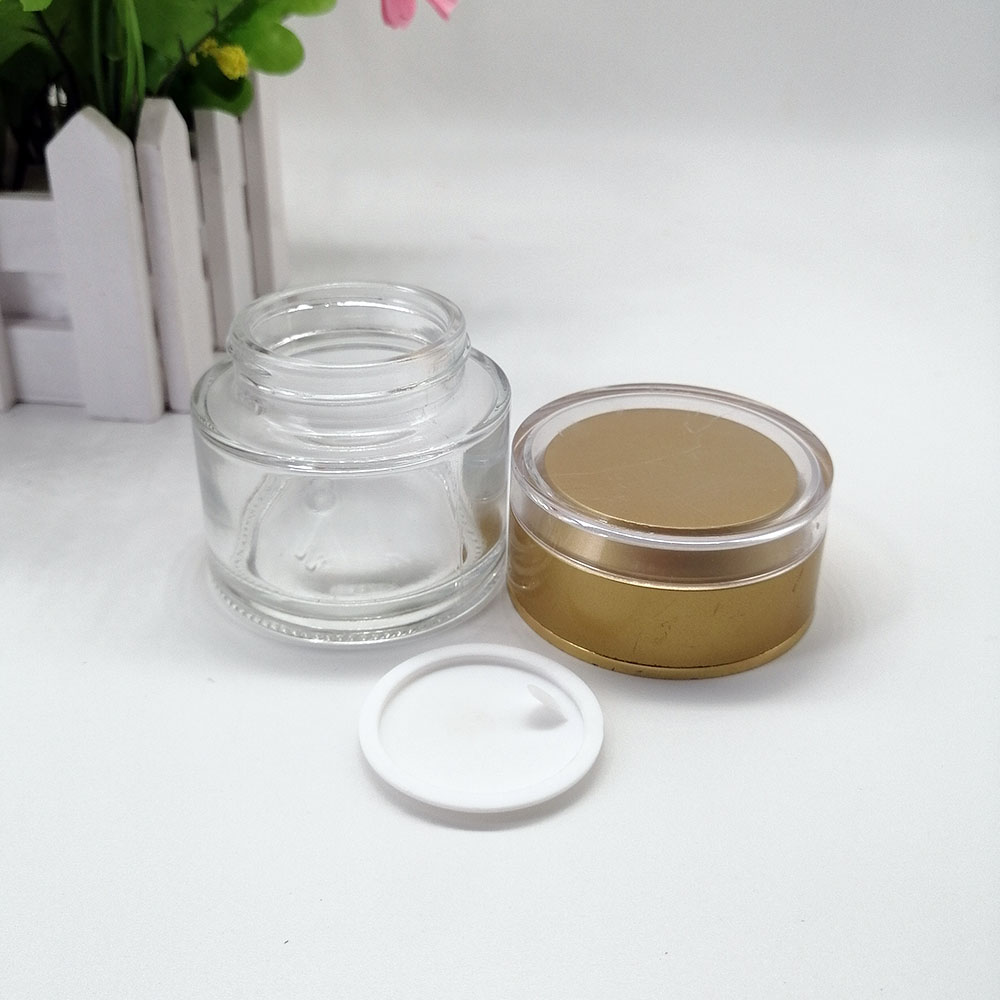50g transparent glass cream jar cosmetic empty bottle packaging skin cream mask container with acrylic plastic yellow lid
