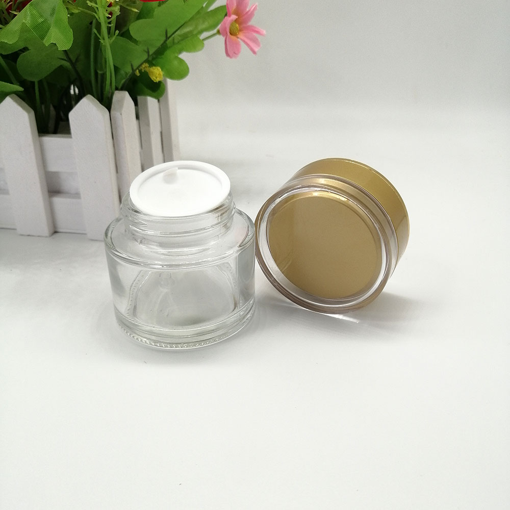 50g transparent glass cream jar cosmetic empty bottle packaging skin cream mask container with acrylic plastic yellow lid