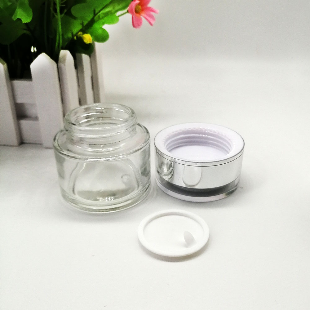 50g transparent glass cream jar with plastic silver lid cosmetic packaging container skin cream Face Mask empty bottle